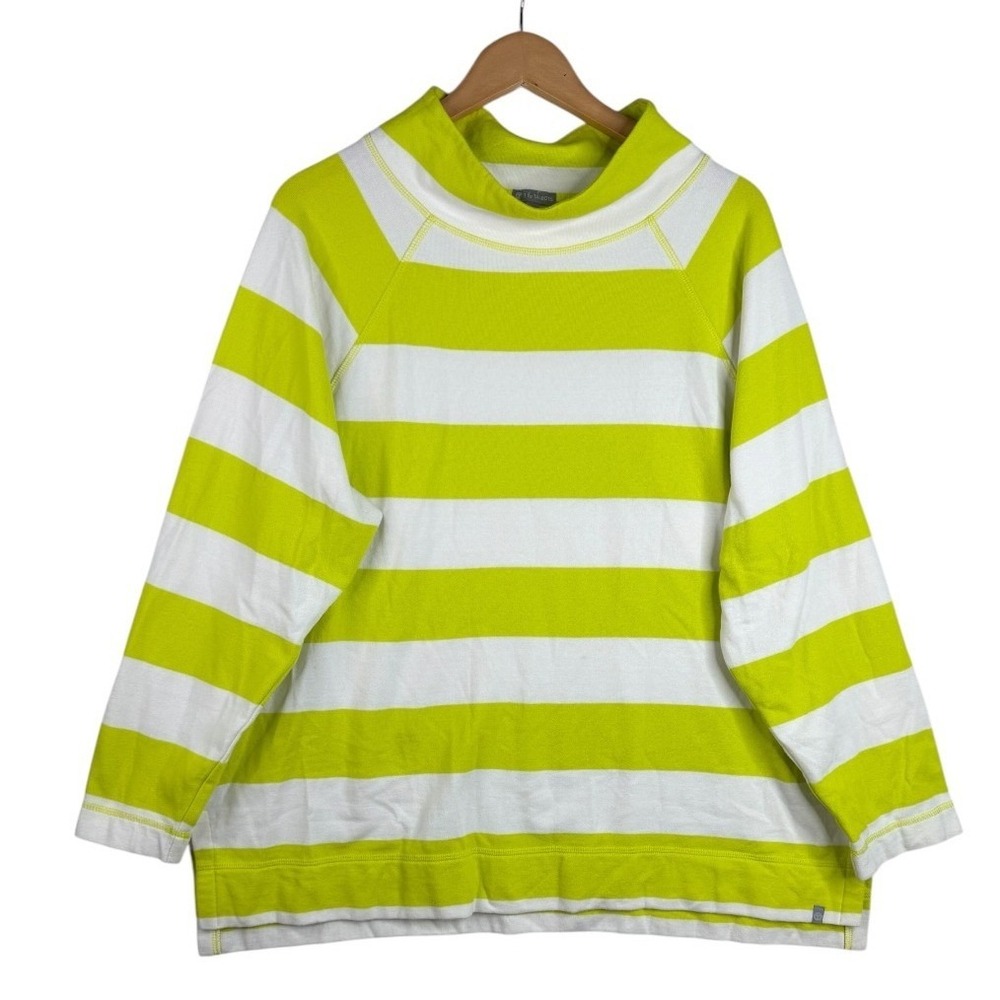 T by TALBOTS Plus Lime STRIPE MOCKNECK Fleece Sweatshirt PULLOVER Top Sz 2X